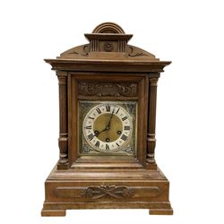 Juhngans-Late 19th century German walnut cased 8-day Westminster chiming mantle clock in a...