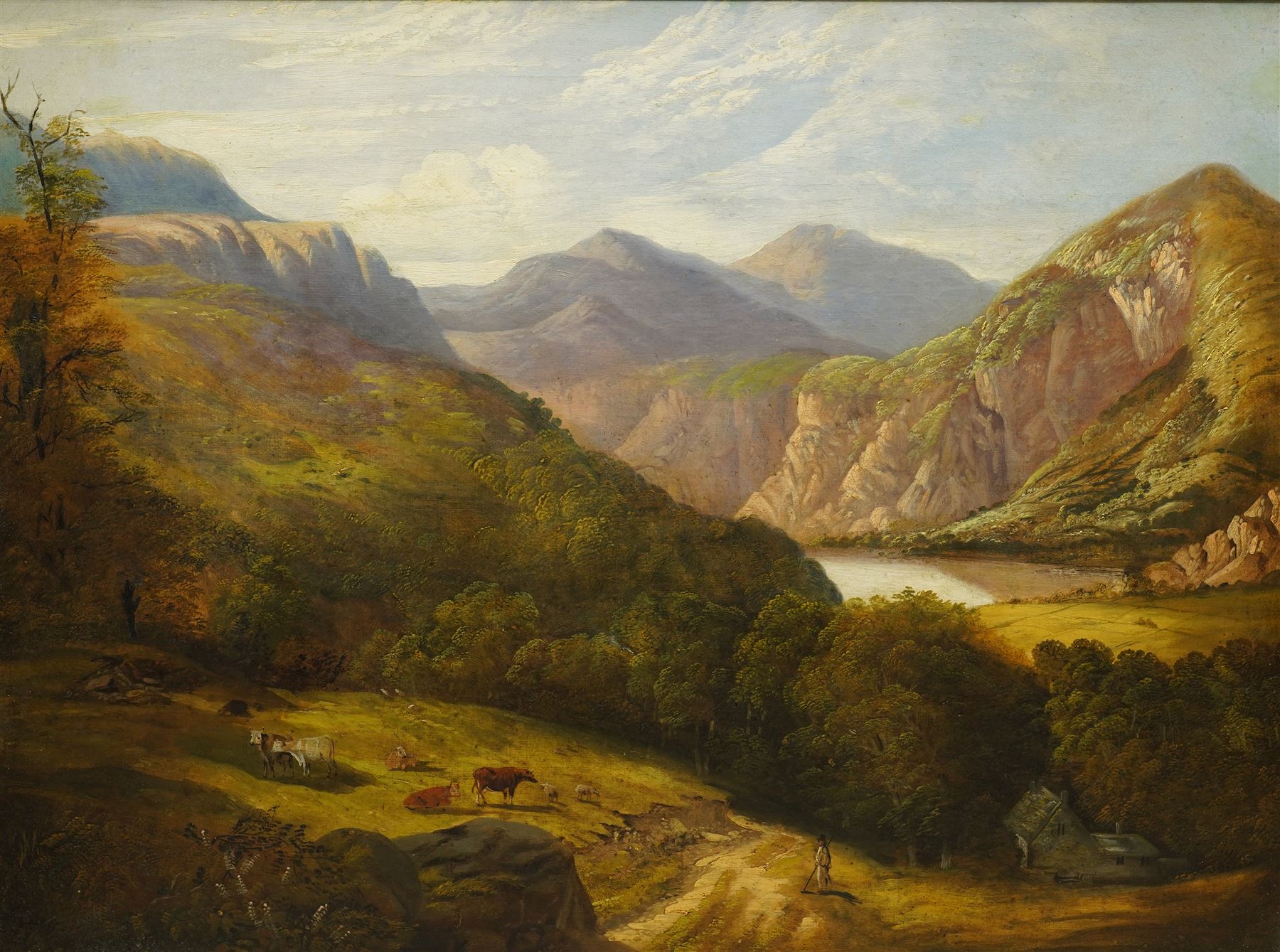 English School (Late 19th century): Cows Grazing in a Highland Landscape, oil on canvas unsigned 43cm x 58cm 