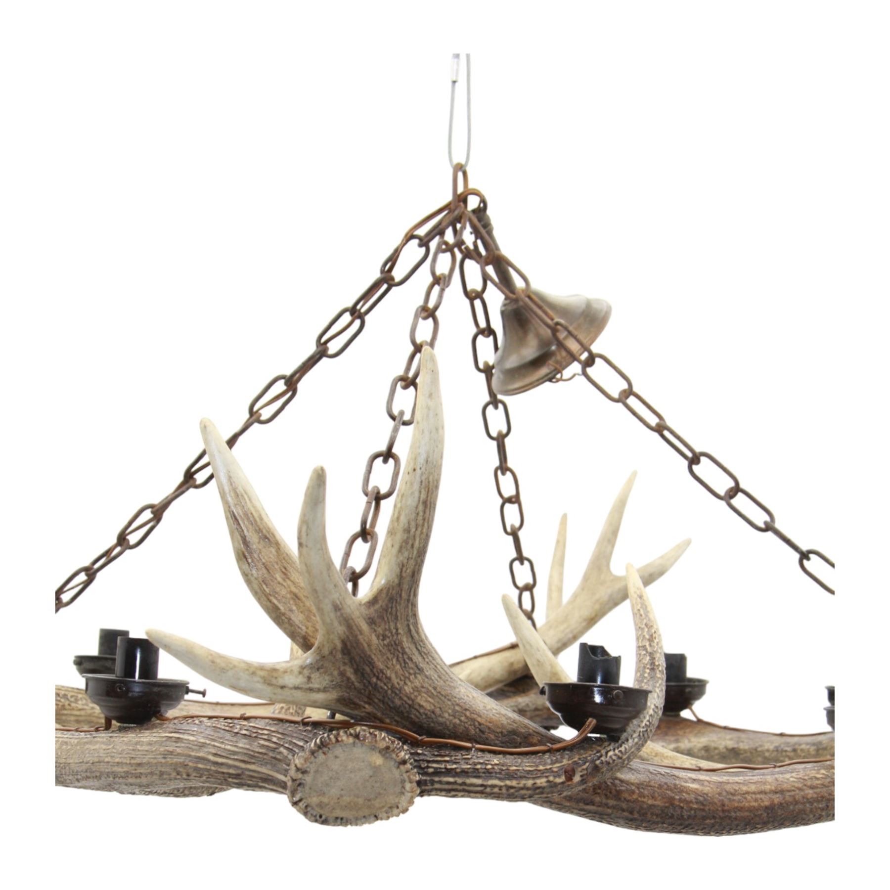 Deer antler chandelier, of square shaped form, with eight fitted lights, W70cm, H61cm