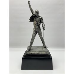 Pewter sculpture of Freddie Mercury, produced by Compulsion Gallery UK as a 1/8 scale replica of the statue sculpted by Czech sculptor Irena Sedlecka, with certificate, H45cm