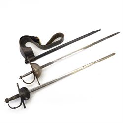 Pappenheimer rapier with L98cm double edged blade, looping narrow bar guard and wire bound...