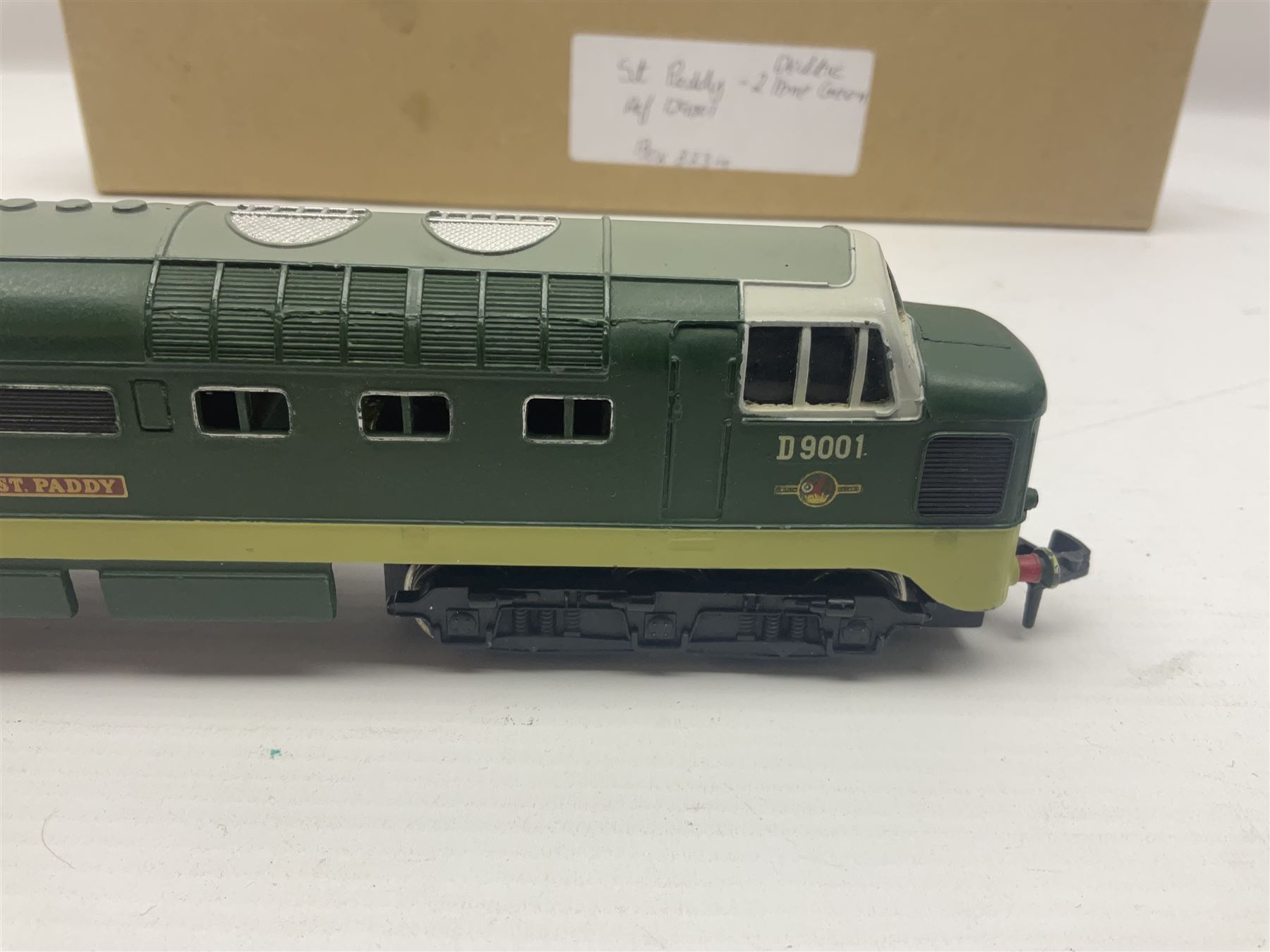 Hornby Dublo - 3-rail 3234 Deltic Type Diesel Co-Co locomotive 'St. Paddy' No.D9001 in BR two-tone green; in later unassociated plain box