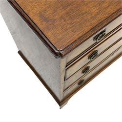 Small George III and later mahogany chest, moulded rectangular top over four graduating cock-beaded drawers, on bracket feet 