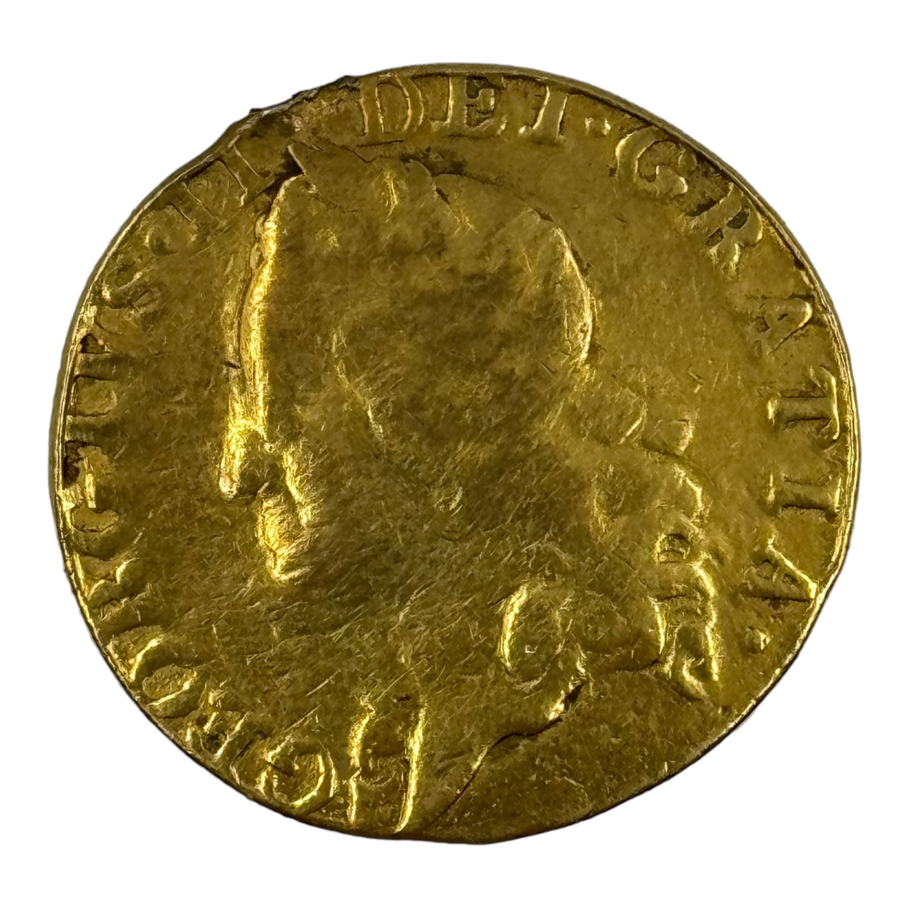 1759 gold full guinea coin, previously mounted