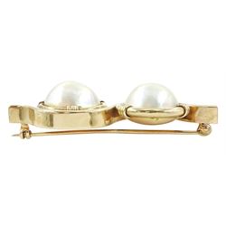 9ct gold two stone mabe pearl brooch