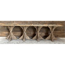 4 x Rustic square restaurant bistro table, parquetry top, X shaped base