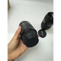 Four Nikon camera lenses, to include AF Nikkor 70-210mm 1:4-5.6 serial no. 2000640, AF Nikkor 70-300mm 1:4-5.6 G serial no. 2284940, AF Nikkor 35-135mm 1:3.5-4.5 serial no 301027 and AF Nikkor 28-100mm 1:3.5-5.6 G serial no 2185570