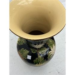 Floor vase with stylised flowers on a black ground, H84cm