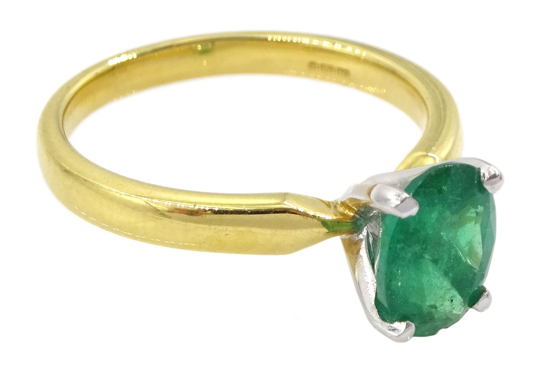 18ct gold single stone oval cut emerald ring, hallmarked, emerald approx 1.00 carat