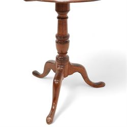 Victorian oak wine table, circular top on turned vasiform pedestal, splayed tripod base