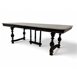 Late Victorian mahogany extending dining table, the rectangular top with rounded corners e...