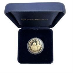 Queen Elizabeth II Turks and Caicos Islands 1997 twenty-five crowns gold coin, in Westminster case with certificate