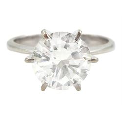 18ct white gold single stone diamond ring, in a six claw high setting, diamond approx 2.90...