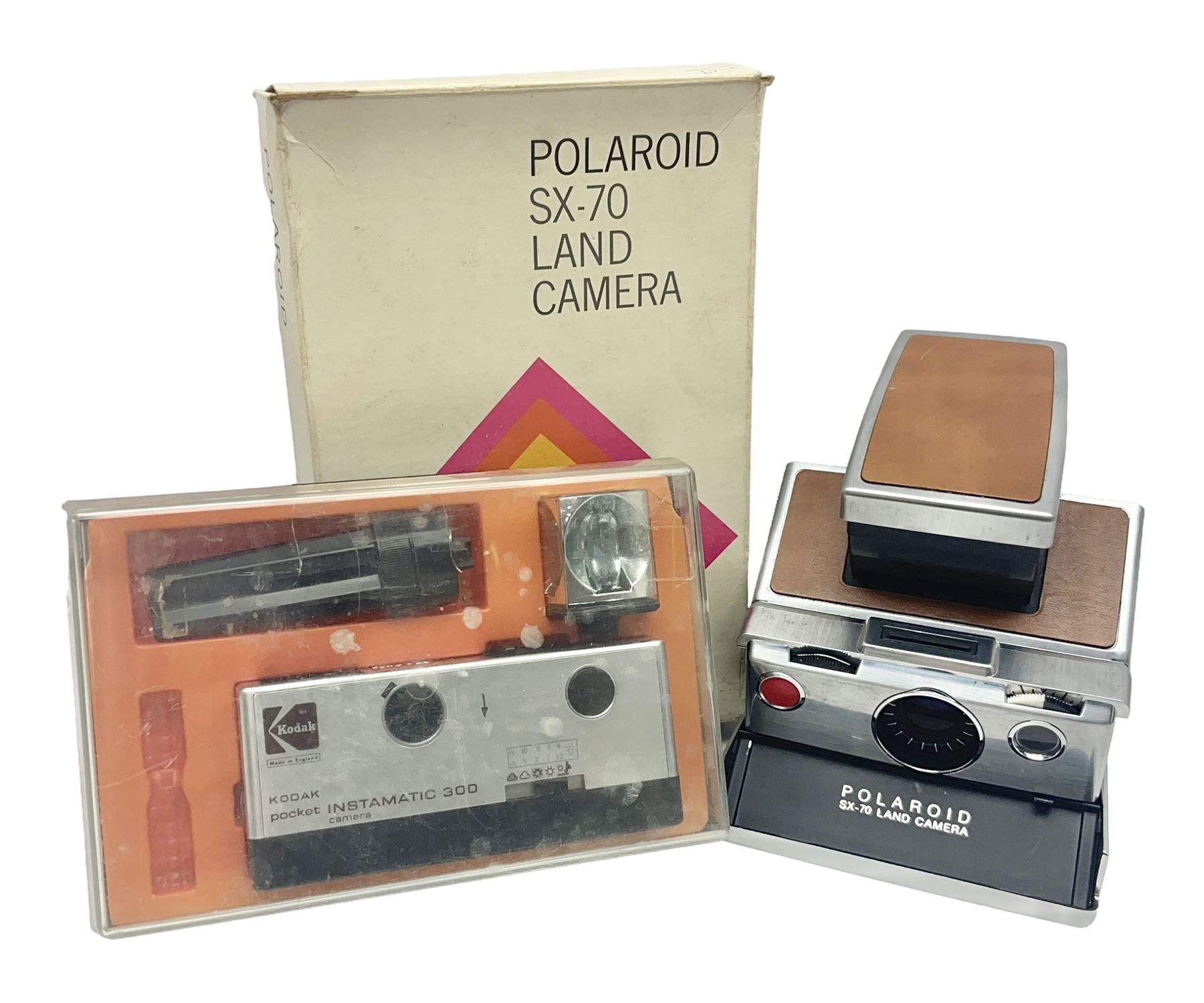 Polaroid SX-70 Land camera, with original packaging, together with Kodak pocket Instamatic 300, in original case  