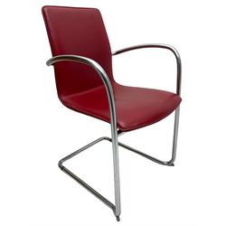 Kusch & Co - contemporary chrome framed armchair upholstered in red leather