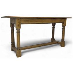 Titchmarsh & Goodwin - oak refectory table, rectangular top on turned supports united by H...