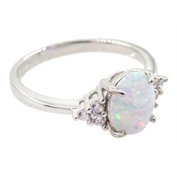 Silver opal and cubic zirconia cluster ring, stamped 925