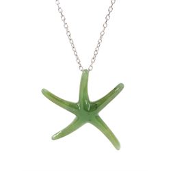 Tiffany & Co silver jade Starfish pendant by Elsa Peretti, on Tiffany 18ct white gold trac...