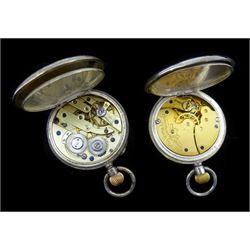 Two early 20th century 9ct gold manual wind wristwatches, hallmarked, on 9ct gold expanding straps and three silver fob watches, one by American Watch Company