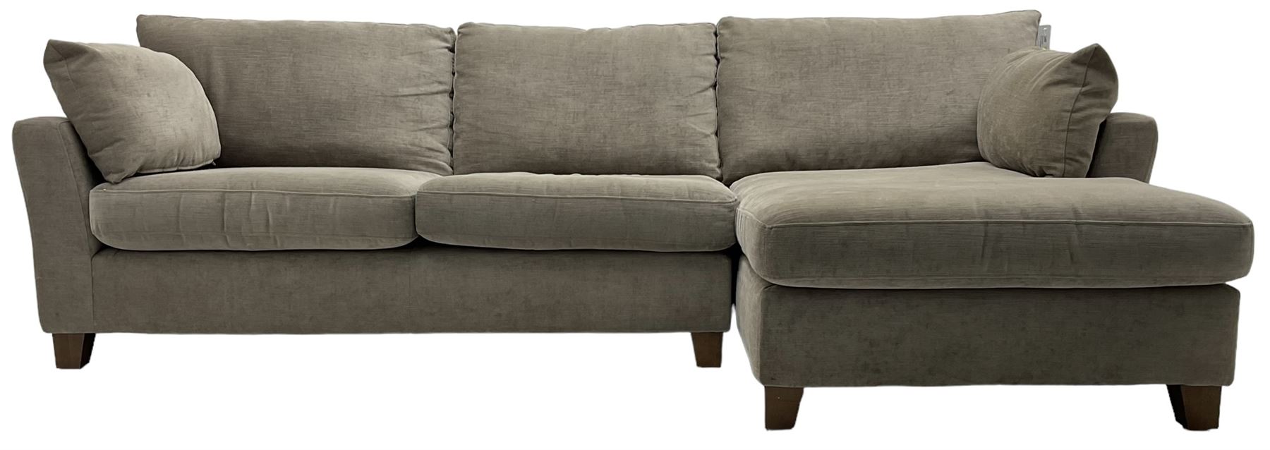 Next Home - corner sofa upholstered in grey fabric, on block feet 