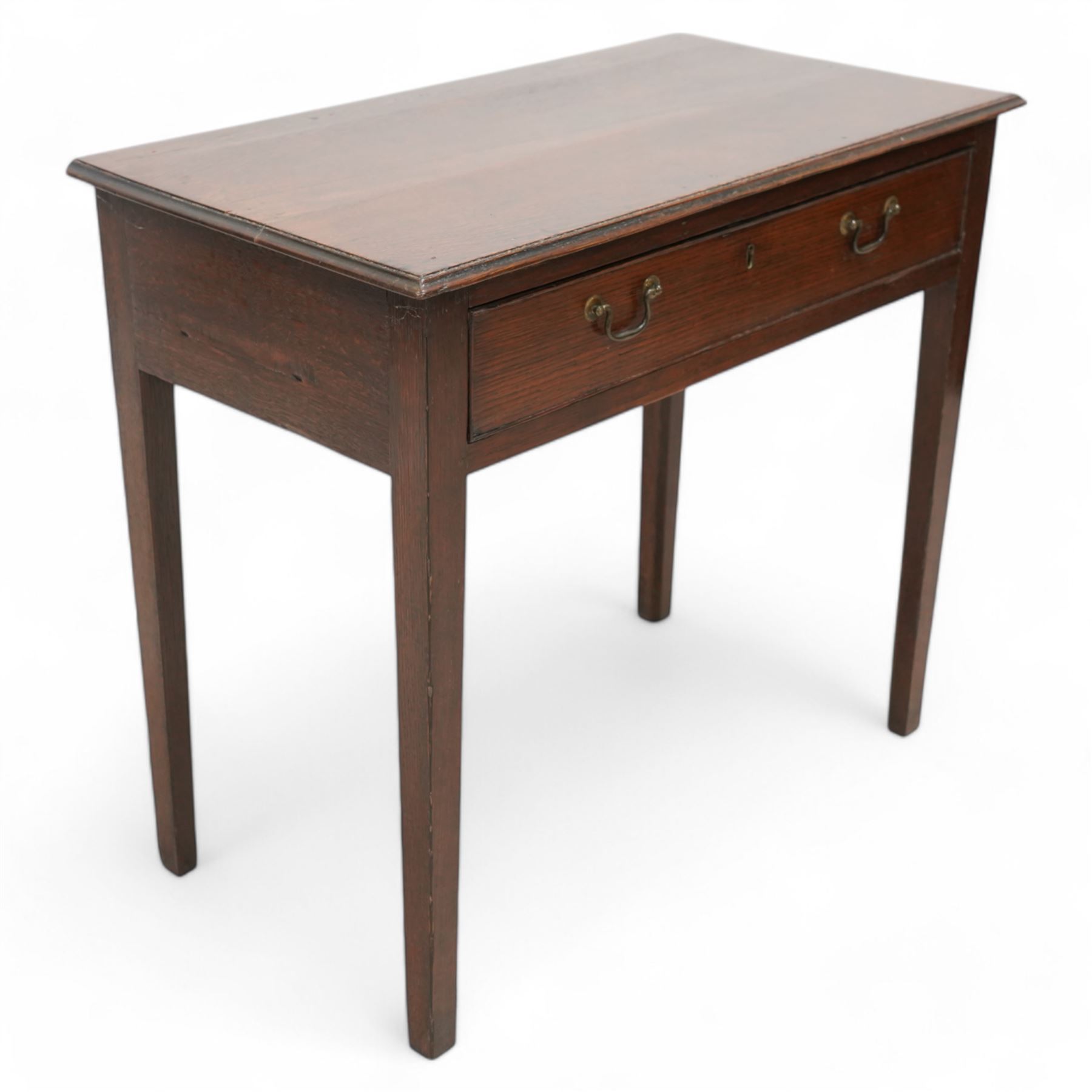 George III oak side table, moulded rectangular top over single drawer, on square tapering supports 