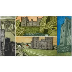 John Brunsdon ARCA (British 1933-2014): Views of Bolton Castle - Wensleydale, set four coloured etchings with aquatint signed titled and numbered in pencil 17cm x 37cm (4) (unframed)