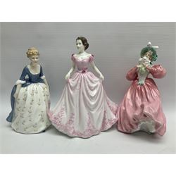 Nine Royal Doulton Figures including; Margarite HN1928, Autumn Breezes HN1034, Hope HN4097, Alison HN2336, Top of the Hill HN1834 and four others (9)