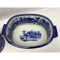 Pair of Victorian style, blue and white footbaths, H14cm, L37cm
