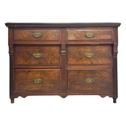 Late Victorian walnut chest, moulded rectangular top over six drawers, fluted uprights 