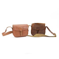 Brady brown leather cartridge bag on a canvas strap, together with another cartridge bog with a Croots leather and canvas strap