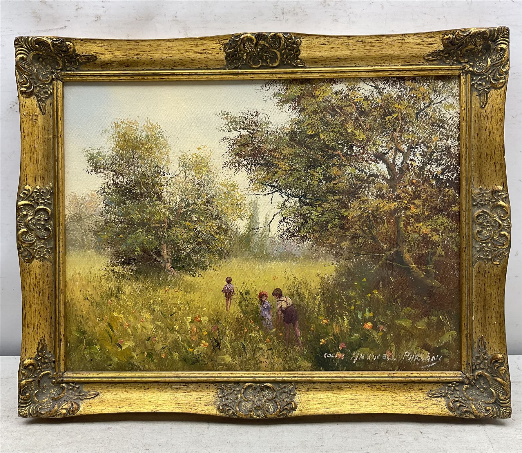 Colin Maxwell Parsons (British 1936-): Children in a Meadow, oil on canvas signed 29cm x 39cm 