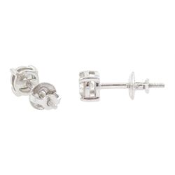 Pair of 18ct white gold round brilliant cut diamond screw back stud earrings, hallmarked, total diamond weight approx 0.50 carat