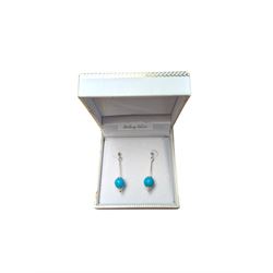 Pair of silver and turquoise pendant earrings, boxed