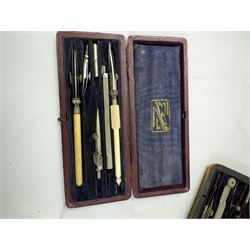 Collection of drawing instruments, including Richter dotting tool, J. Halden & Co Ltd cased of drawing instrument etc 