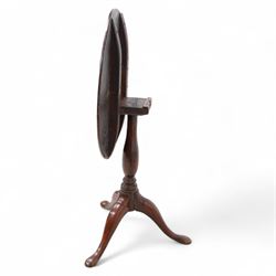 18th century yew wood tripod table, circular tilt-top on vasiform pedestal, on three out-splayed support 