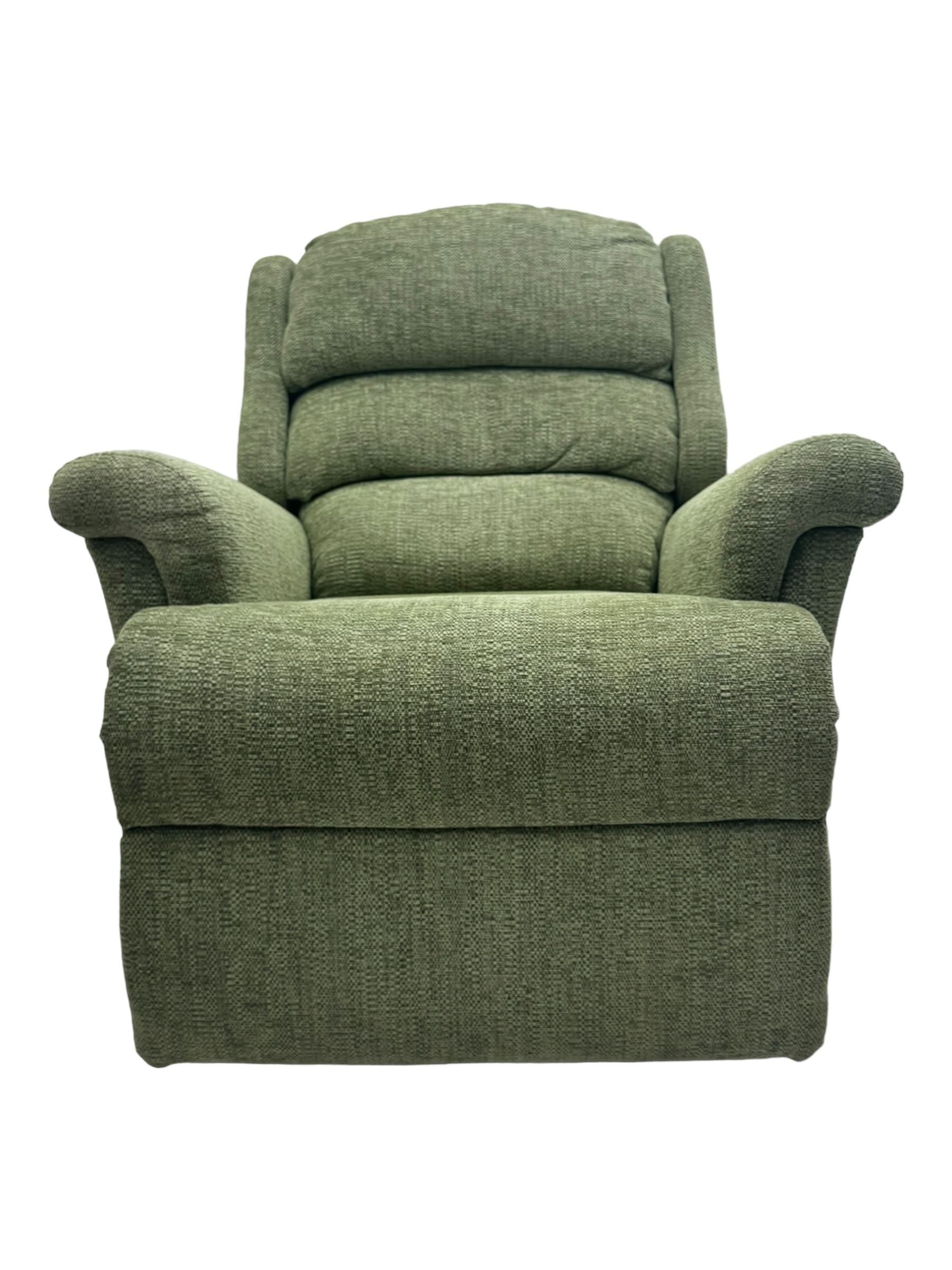 Sherborne 'Albany' dual motor electric rise and recliner armchair, in Adriatic Mint (Aquaclean) fabric, high-back with segmented cushioning, padded armrests and a built in footrest, on metal frame