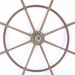 Late 19th century/early 20th century eight-spoke copper and brass ship's wheel, inscribed Brown Bros & Co Ltd, Rosebank Ironworks, Edinburgh to the hub, D91cm