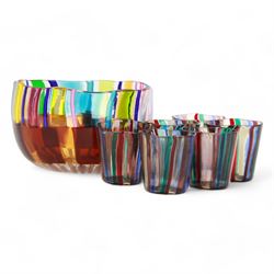 Murano dish by Gabrielle Urban Signed, together with a set of six glasses by Gio Ponti