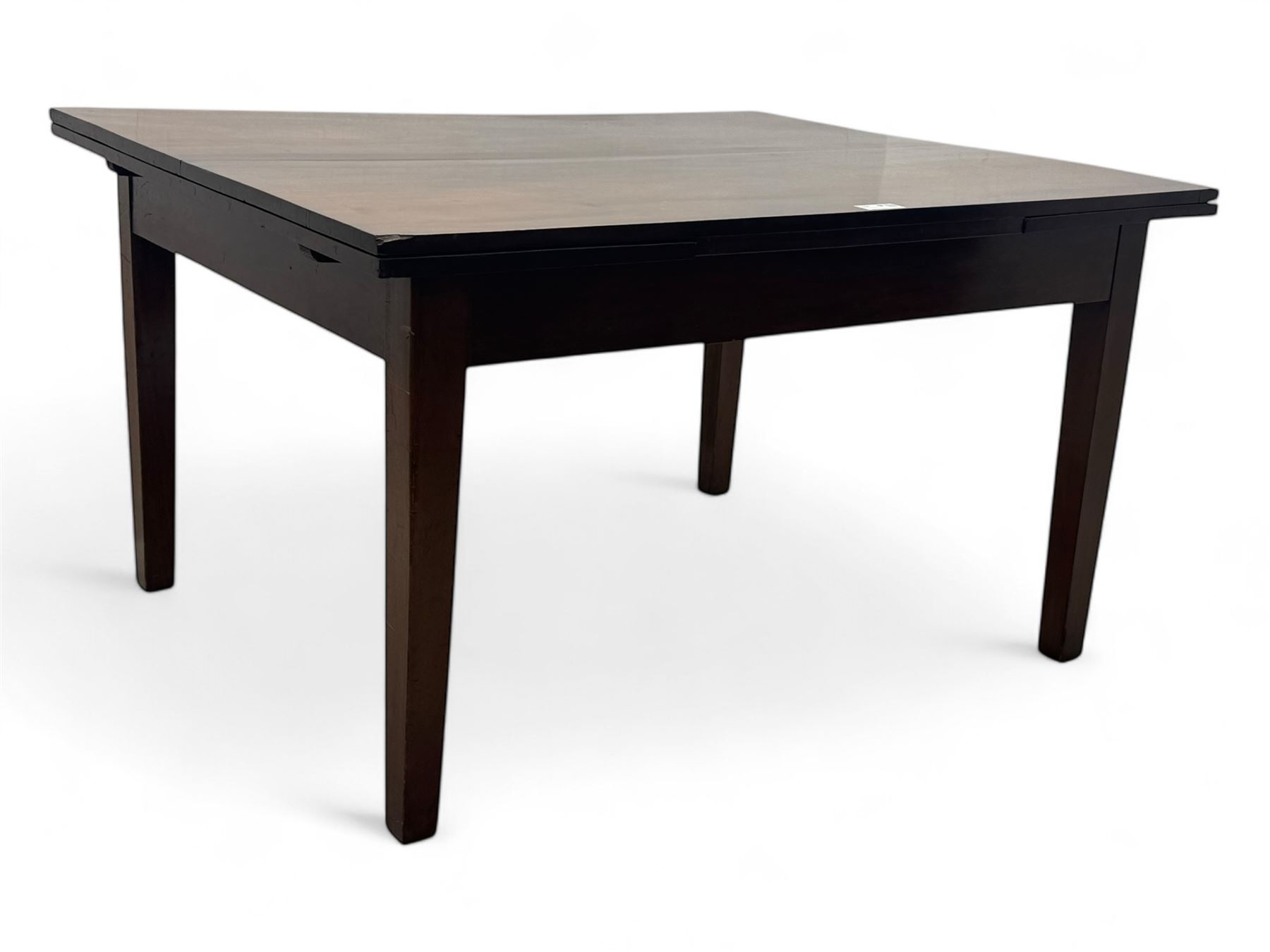 Mid-20th century mahogany dining table, draw-leaf extending action, on square tapering supports