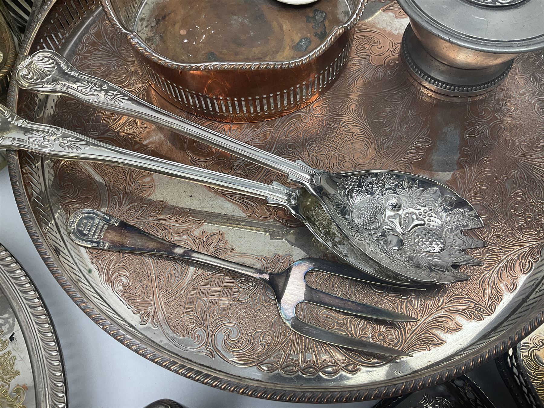 Collection of silver plate, to include pedestal dish, candle sticks, tea service etc  