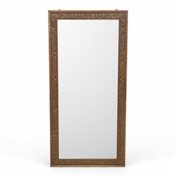 Chinese hardwood rectangular wall mirror, the frame carved with scrolling branches with dr...