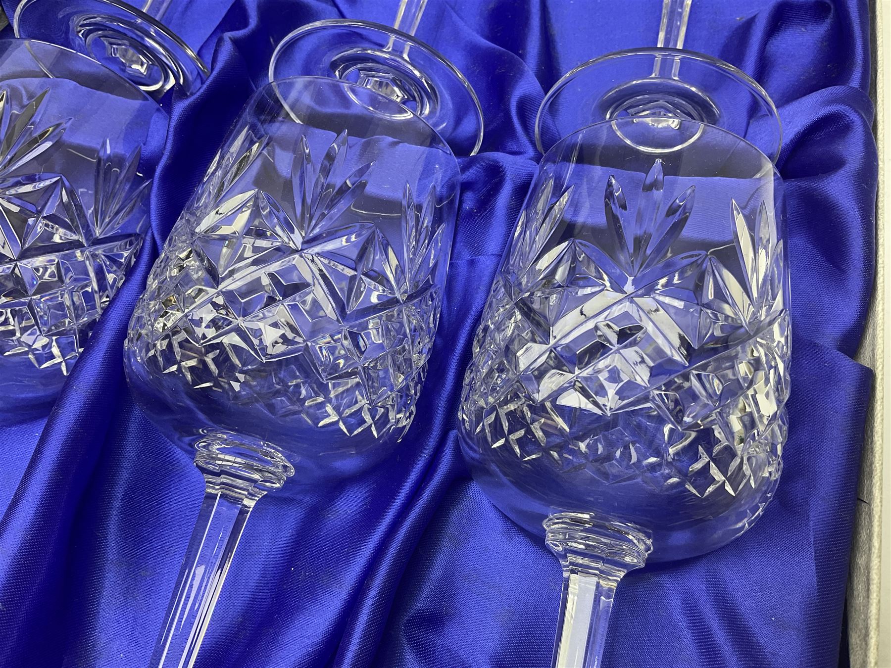 Set of six Edinburgh Crystal Continental Collection wine glasses, together with a set of six Edinburgh Crystal brandy glasses, both boxed