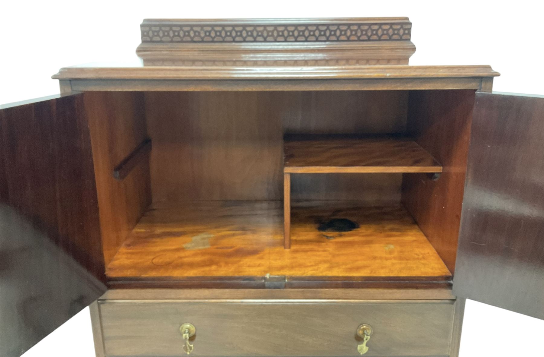 Early 20th century mahogany tallboy, double cupboard over three drawers, on ball and claw carved cabriole feet