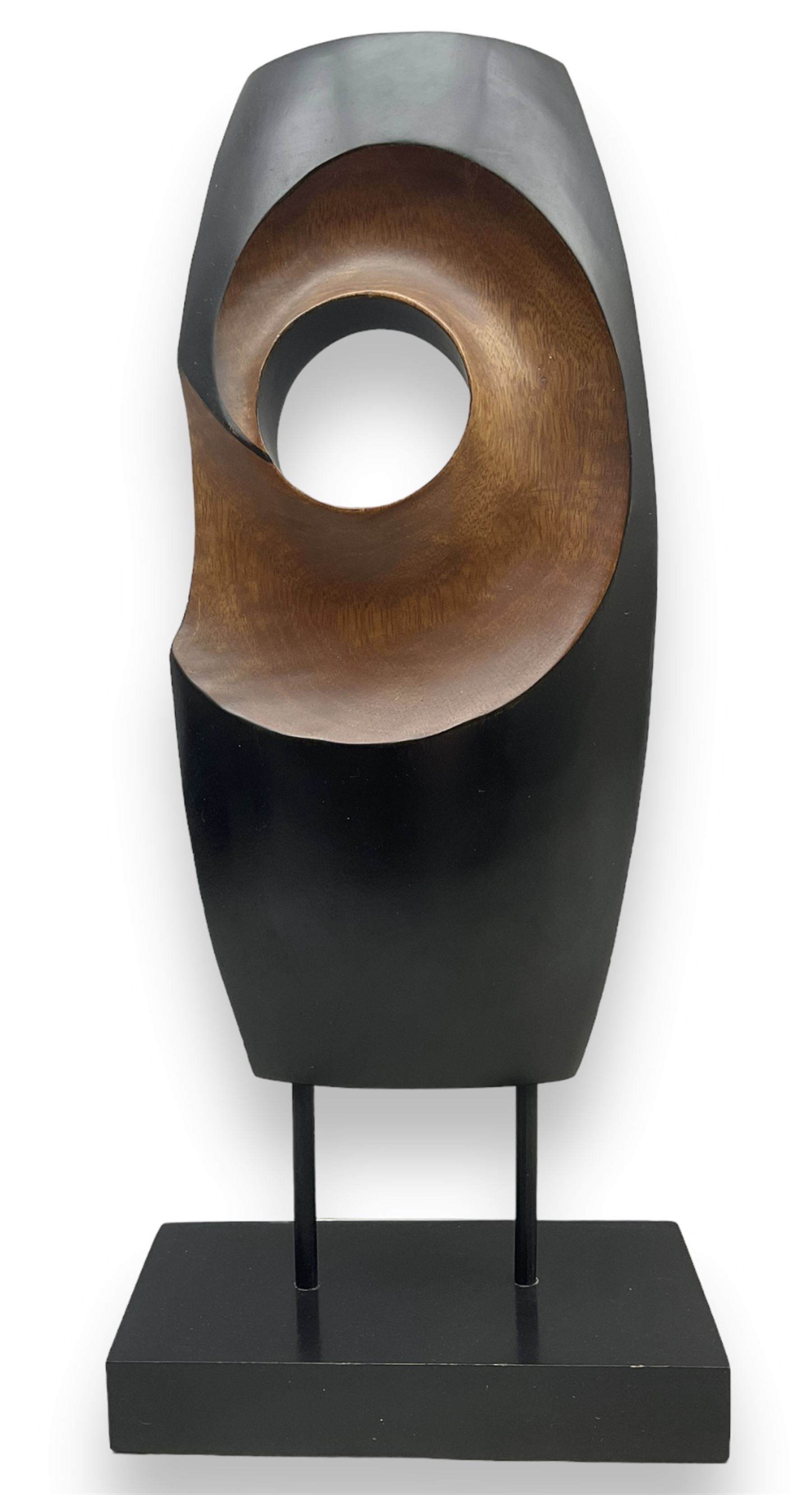 St Ives School (20th century): Abstracts, pair of ebonised hardwood sculptures, H47.5cm including base