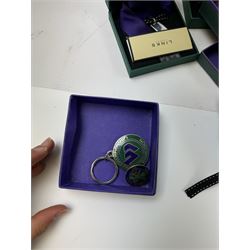 Links of London Wimbledon and tennis related jewellery to include charms, necklace, badge and keyring, including silver examples, all boxed 