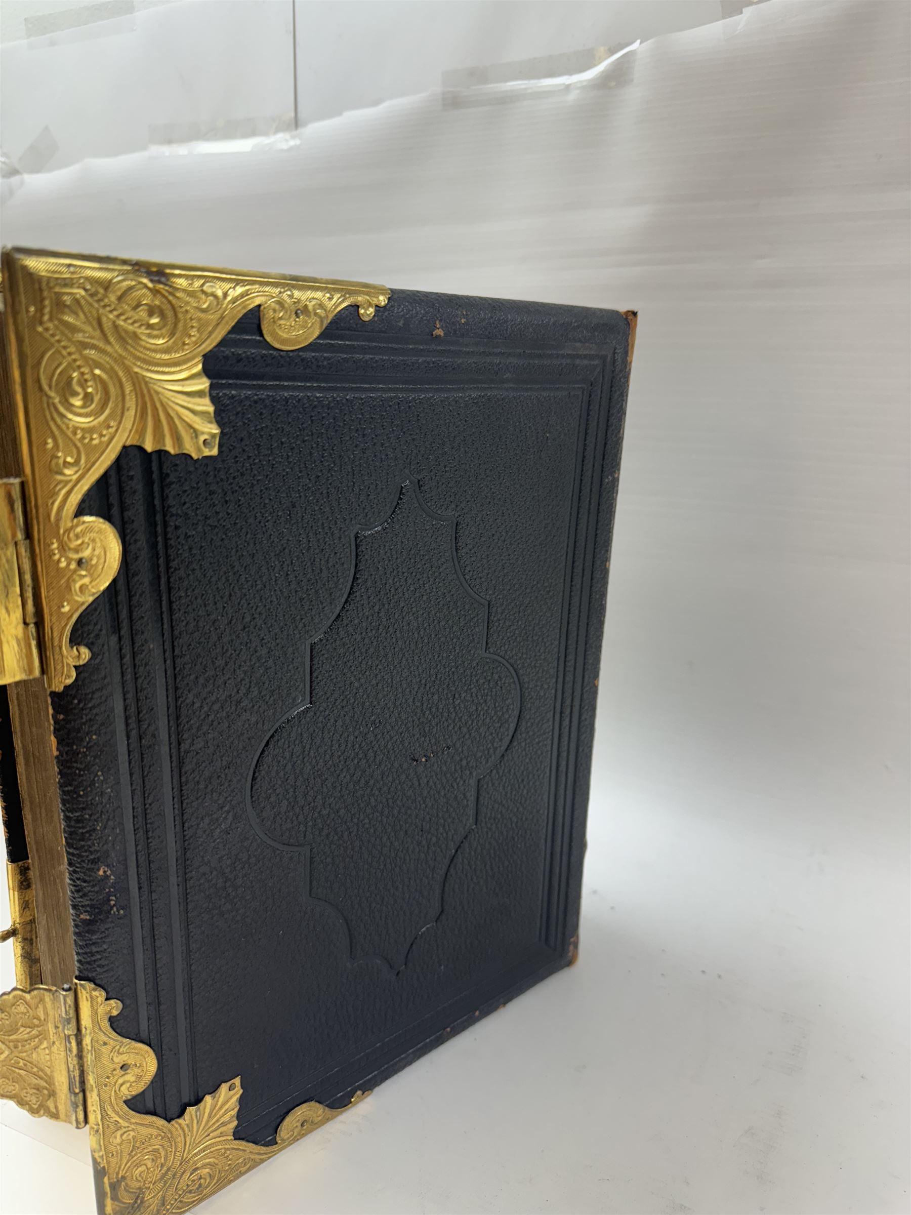 19th century family bible, brass bound with two clasps