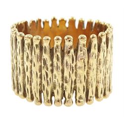 9ct gold wide bark effect ring