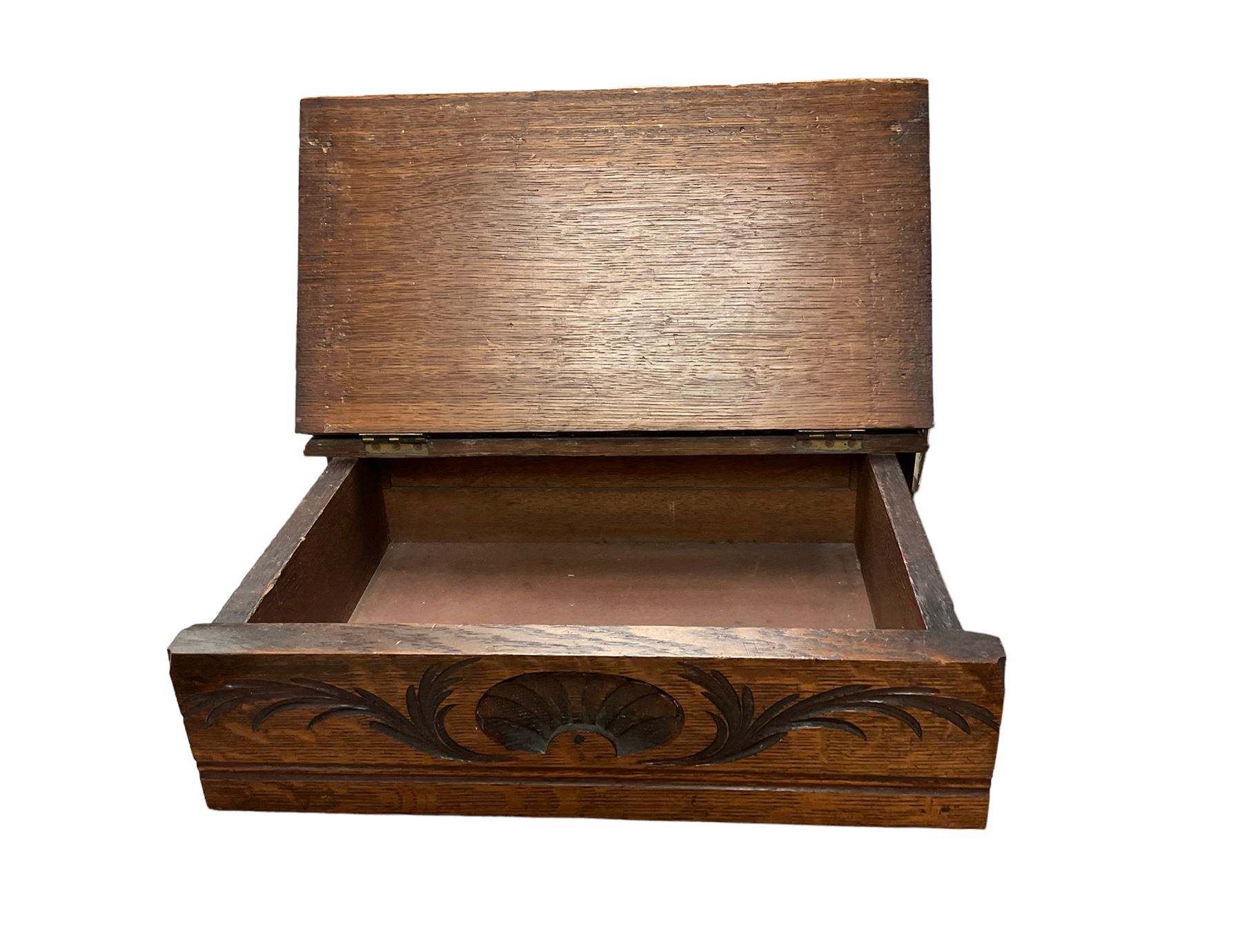 Oak writing box, together with another oak box, canteen of cutlery and other collectables 