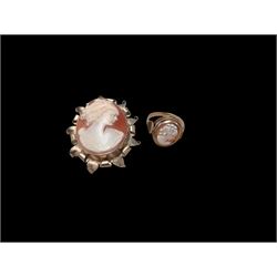 9ct gold cameo brooch and similar 9ct gold ring