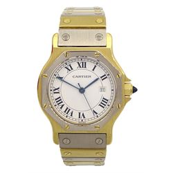 Cartier Santos ladies 18ct white and yellow gold automatic wristwatch, hexagonal case, whi...